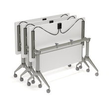 Load image into Gallery viewer, Beniia Office Furniture - Doobi training tables - nesting mobile tables - telescoping frame adjusts to multiple sizes - mid surface supports - cable release mechanism - silver frame with white top surface - beniia.com/doobi - chicagoofficechair.com