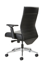 Load image into Gallery viewer, Etano LXT ergonomic task chair back view black upholstery horizontal stitching on backrest adjustable armrests with aluminum detail modern design classic black leather beniia.com