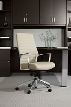 Load image into Gallery viewer, Global Office Furniture - Accord Conference Chair - beige leather - polished aluminum armrests and base - in private office dark brown wood desk - executive office - modern design - chicagoofficechair.com