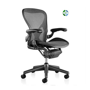Herman Miller - Aeron office chair - mesh task seating - frt 45 view - ecosmart logo - used office furniture - used aeron chair - home office chicago - naperville - aurora - elgin - st charles - schaumburg - home office furniture