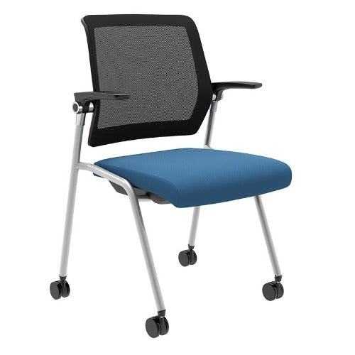 Beniia Office Furniture Arti mobile nesting training room chair with flip up seat and mesh backrest silver frame blue anti-microbial fabric Multi-purpose nesting chair - ChicagoOfficeChair.com beniia.com/artii-mp