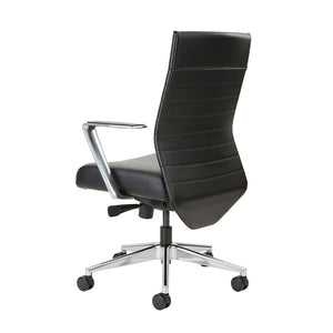 Beniia office furniture - Etano CL conference chair - back angle view - black leather - polished aluminum arms and base - modern office furniture design - beniia.com - chicagoofficechair.com