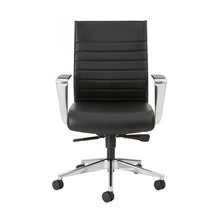 Load image into Gallery viewer, Beniia Office Furniture - Etano Conference chair - front view - black leather - polished aluminum base and armrests - pleated leather backrest w horizontal lines - executive seating - beniia.com/etano-cl - beniiahome.com