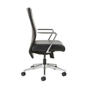 Beniia Office Furniture - Etano executive office chair - side view - black leather - polished aluminum accents - pleated backrest - beniia.com - chicagoofficechair.com