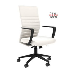 Compel Office Furniture - Maxim LT GFrost - black arms - black base - modern design - pleated leather backrest in White - interior design style - chicagoofficechair.com