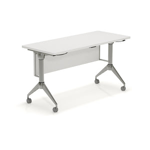 Beniia Office Furniture - Doobi table - back view - mobile nesting training room table on casters - locking oversized casters - silver frame with white top surface - modesty panel white laminate - modern design - beniia.com - chicagoofficechair.com