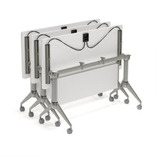 Load image into Gallery viewer, Beniia Office Furniture - Doobi training tables - nesting mobile tables - telescoping frame adjusts to multiple sizes - mid surface supports - cable release mechanism - silver frame with white top surface - beniia.com/doobi - chicagoofficechair.com 