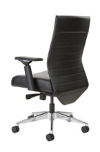 Load image into Gallery viewer, Etano LXT ergonomic task chair back view black upholstery horizontal stitching on backrest adjustable armrests with aluminum detail modern design classic black leather beniia.com 