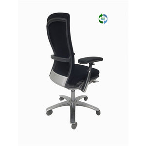 Knoll office furniture, Life ergonomic executive task chair, black mesh, black fabric, polished aluminum frame, aluminum base, adjustable ergonomic features, chicagoofficechair.com