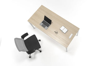 Beniia Office Furniture - Skosh desk - Saavi ST office chair - beniia.com/skosh - black mesh chair with desk in natural finish white legs - chicagoofficechair.com - modern design - home office - work from home