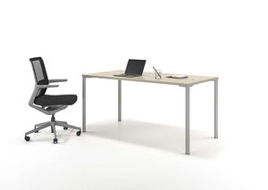 Beniia Office Furniture - Skosh desk - Vello office chair - gray frame mesh chair - desk with white legs and natural top - modern design home office desk - chicagoofficechair.com - naperville home office
