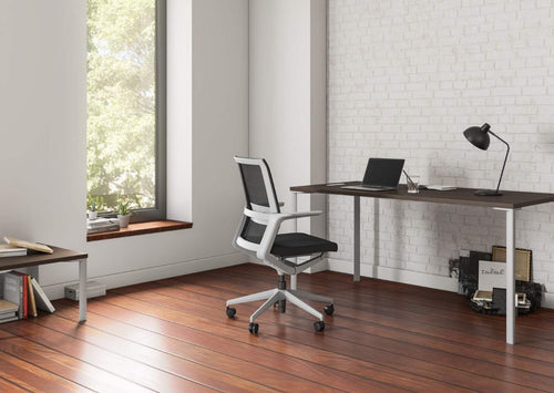 Beniia Office Furniture - Vello desk chair - modern design home office - brick wall hardwood floors - designer workspaces - beniia.com/skosh - beniia.com/vello