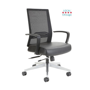 Smarti EL-C Conference Chair - ChicagoOfficeChair.com mesh back office chair aluminum base C armrests local chicago logo