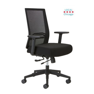 Smarti EL by Beniia Office Furniture - ChicagoOfficeChair.com black mesh office chair on wheels, black fabric, adjustable arms, adjustable mechanism, black nylon base, beniia.com/smarti-el