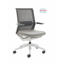 Load image into Gallery viewer, Vello Conference Chair by Beniia Office Furniture - ChicagoOfficeChair.com - gray office chair gray mesh gray fabric cool mesh modern design office chair on casters, local Chicago logo with Chicago Flag stylized into the logo